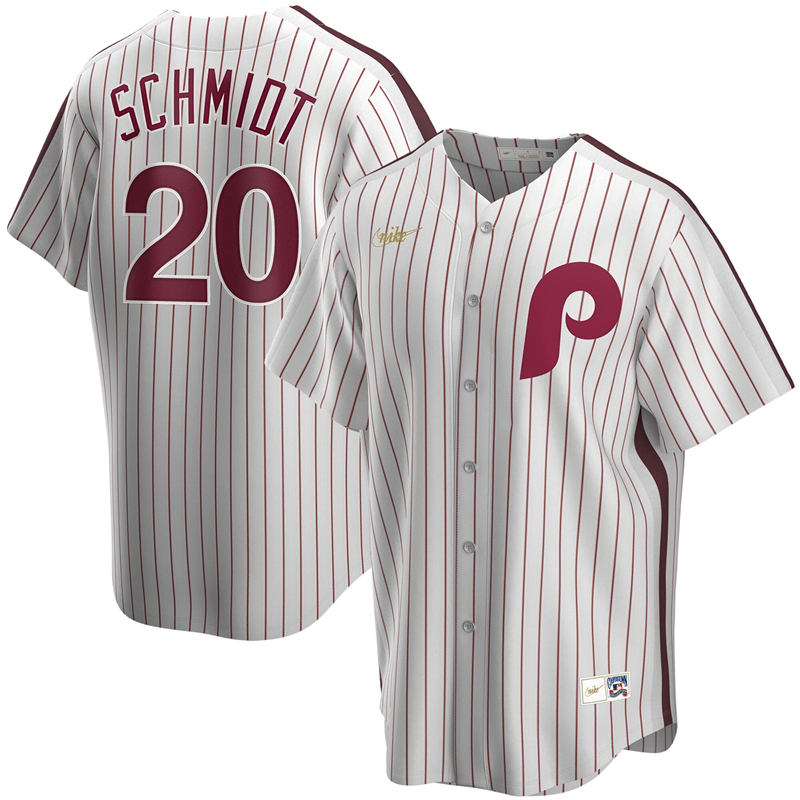 2020 MLB Men Philadelphia Phillies 20 Mike Schmidt Nike White Home Cooperstown Collection Player Jersey 1